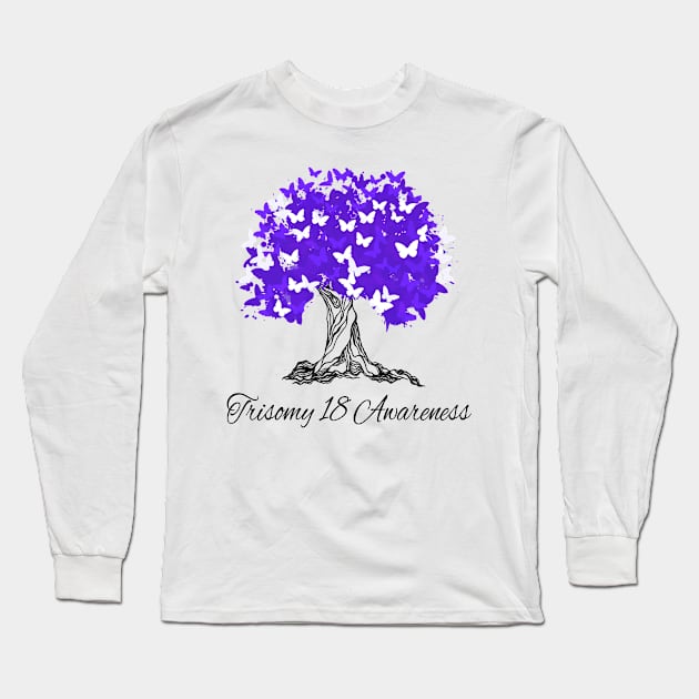 Trisomy 18 Awareness Butterfly Support Long Sleeve T-Shirt by MerchAndrey